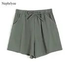 Шорты женские эластичные, однотонные, с высокой талией, летние, повседневные, спортивные, свободные, 2021