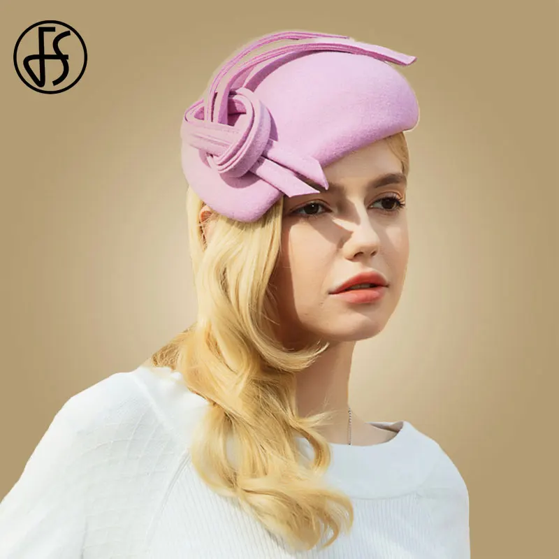 

Женская фетровая шляпка-«Таблетка» FS, шерстяная шляпка с бантом, для церкви и торжественных случаев, розового и фиолетового цвета, демисезо...