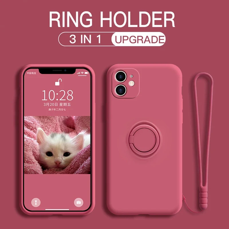 

Shockproof Candy Colors Liquid Silicone Magnetic Soft Phone Case For Xiaomi Redmi Note 9 9S Pro Max Ring Holder Strap Back Cover
