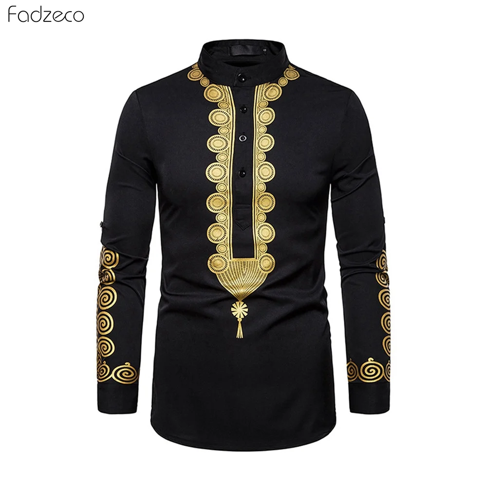 Fadzeco Африканская рабочая одежда Дашики новинка 2019 Мужская футболка с воротником
