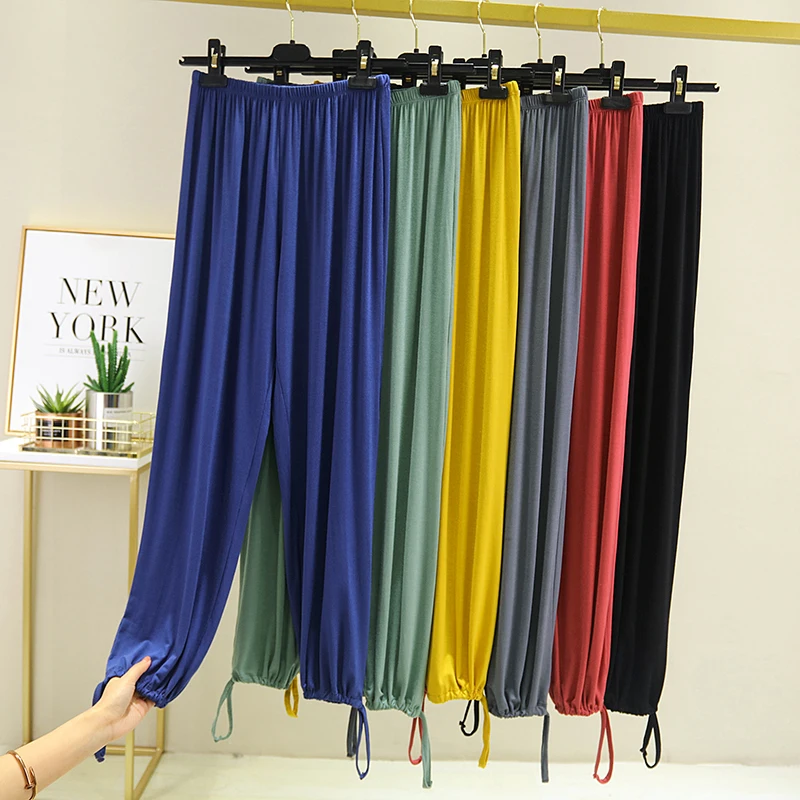 

Womens Casual Pants Loose Sweatpants Women Solid Spring Modal Lace Up Summer Loose Pants Women Trousers High Waisted