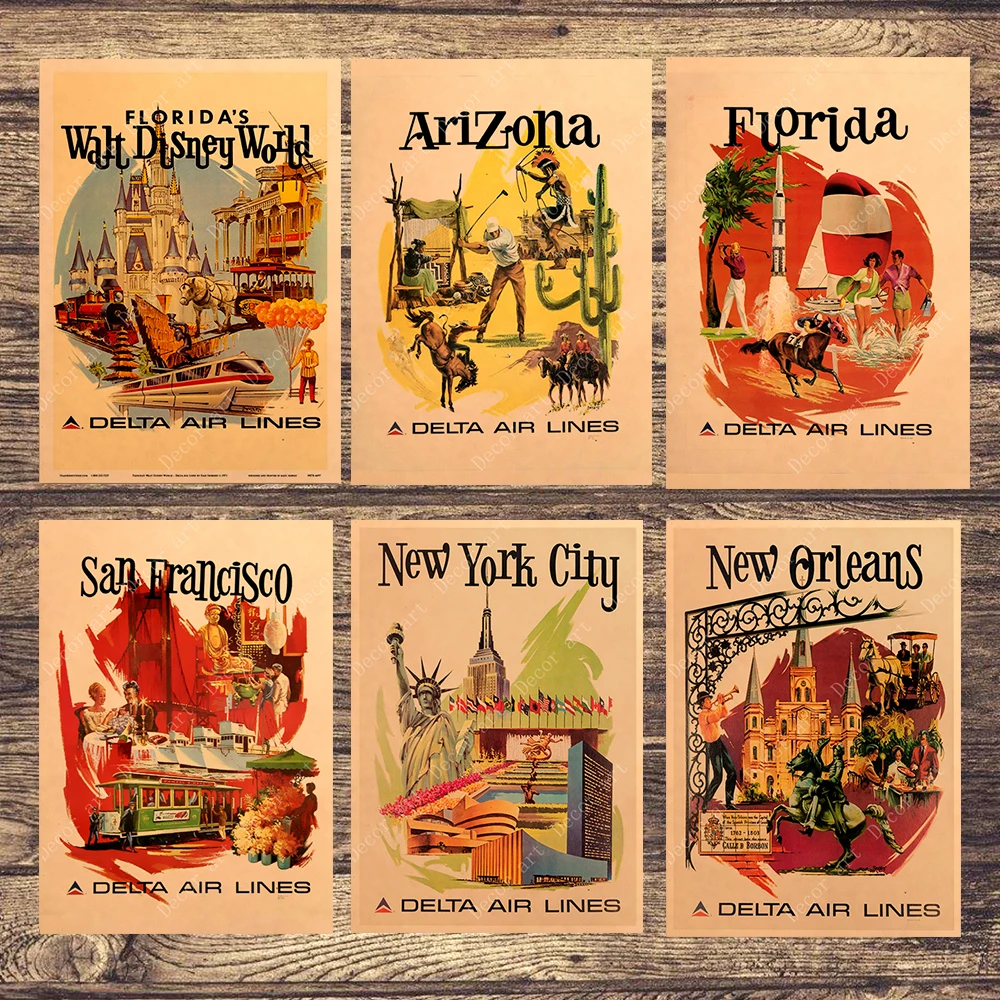 Американские авиалинии рекламные путешествия холст живопись винтажные