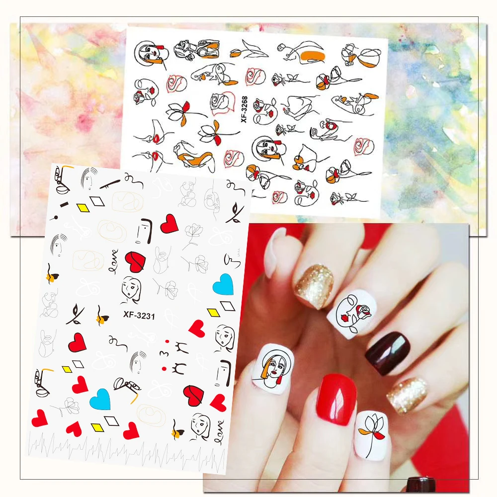 Мультяшные простые линии сделай сам женские украшения для ногтей наклейки