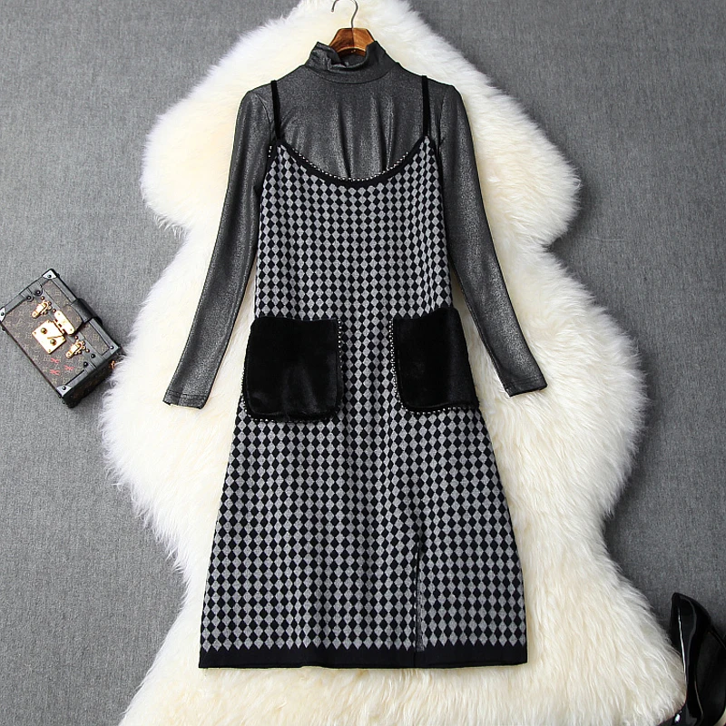 Теплые тонкие платья с бусинами новинка 2019 Весенняя футболка длинным рукавом