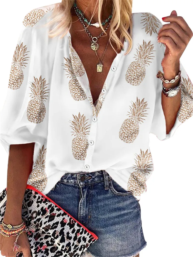 YELITE Новая Женская Осенняя блузка с изображением ананасов женская рубашка