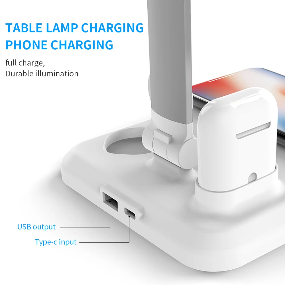 LED Table Desk Lamp 4 in 1 Qi Wireless Charger For Mobile Phone Watch Earphone | Лампы и освещение