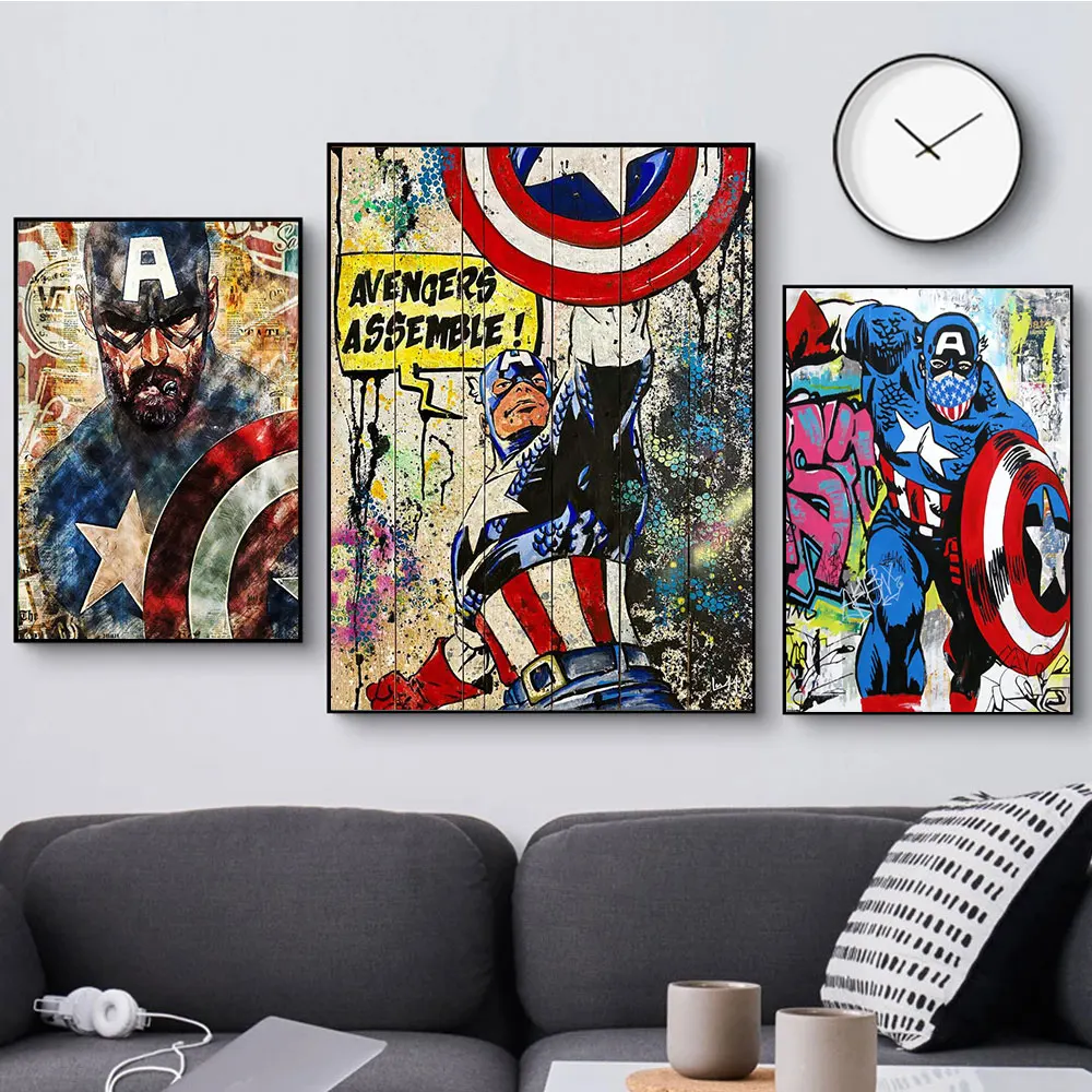 

Marvel Superhero Captain America Comics Posters Avengers Character Prints Canvas Painting Wall Art for Fashion Living Room Decor