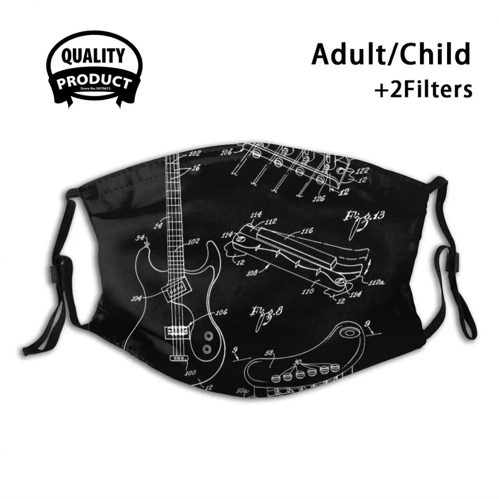 

Bass Guitar Face Mask Washable Filter Summer Hot Sale Mouth Masks Bass Guitar Patent Drawing Bass Bass Guitar Bassist Jazz