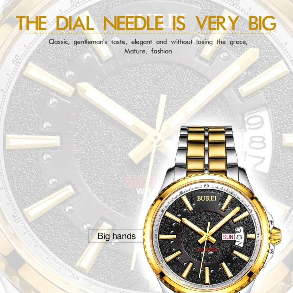 BUREI 15010 Switzerland часы мужские роскошные Брендовые автоматические с золотым