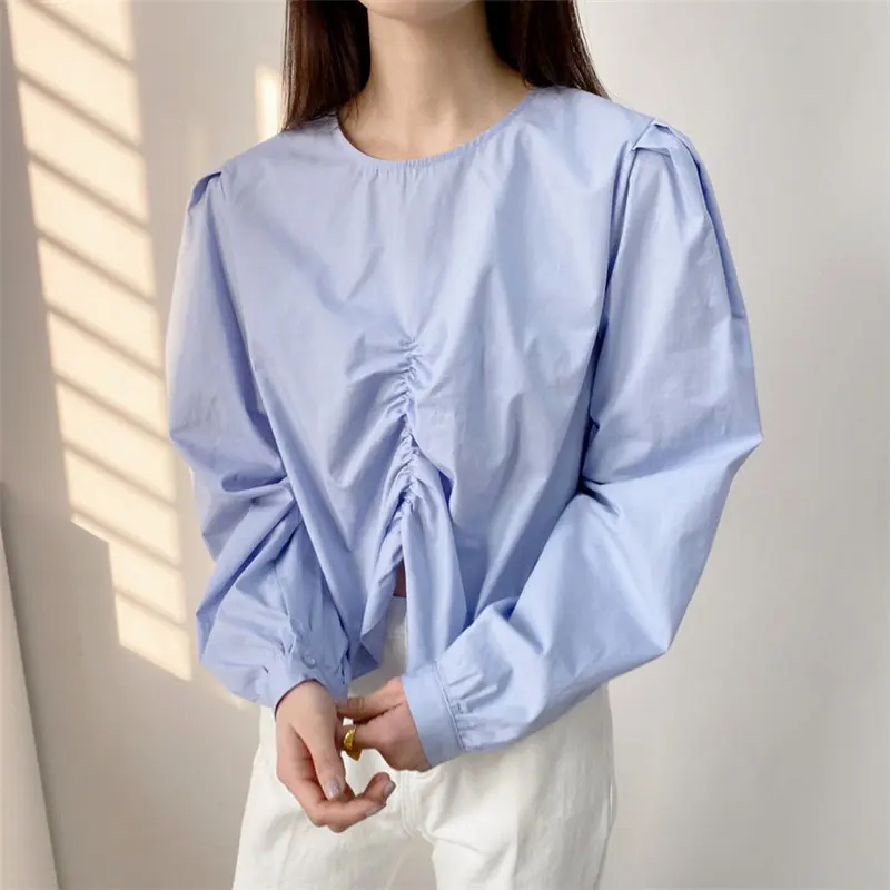 

OL Loose Hot Puff Sleeves Irregular High Quality All Match Work Wear Autumn Brief Solid Minimalist Stylish Lady Shirts