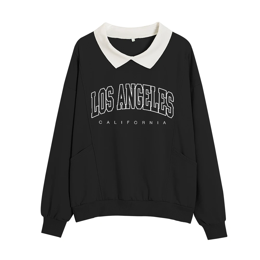 

Свитшот с капюшоном, пуловер, Модный свитшот Los Angeles California, хлопковый Милый Винтажный Свободный Топ с отложным воротником, зима