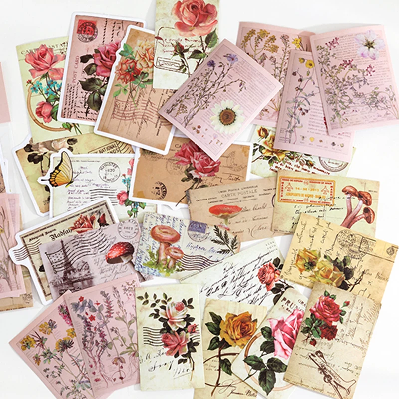 

Vintage Plant Illustrated Stickers DIY Scrapbooking TN Bottom Collage Phone Computer Diary Gift Sealing Decoration Sticker