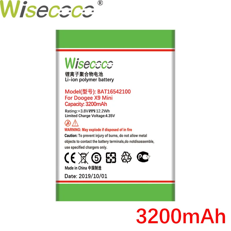 WISECOCO 3200 мАч батарея 16542100 батарея Для DOOGEE X9 мини телефон новейшее производство высокое качество батарея+ номер отслеживания