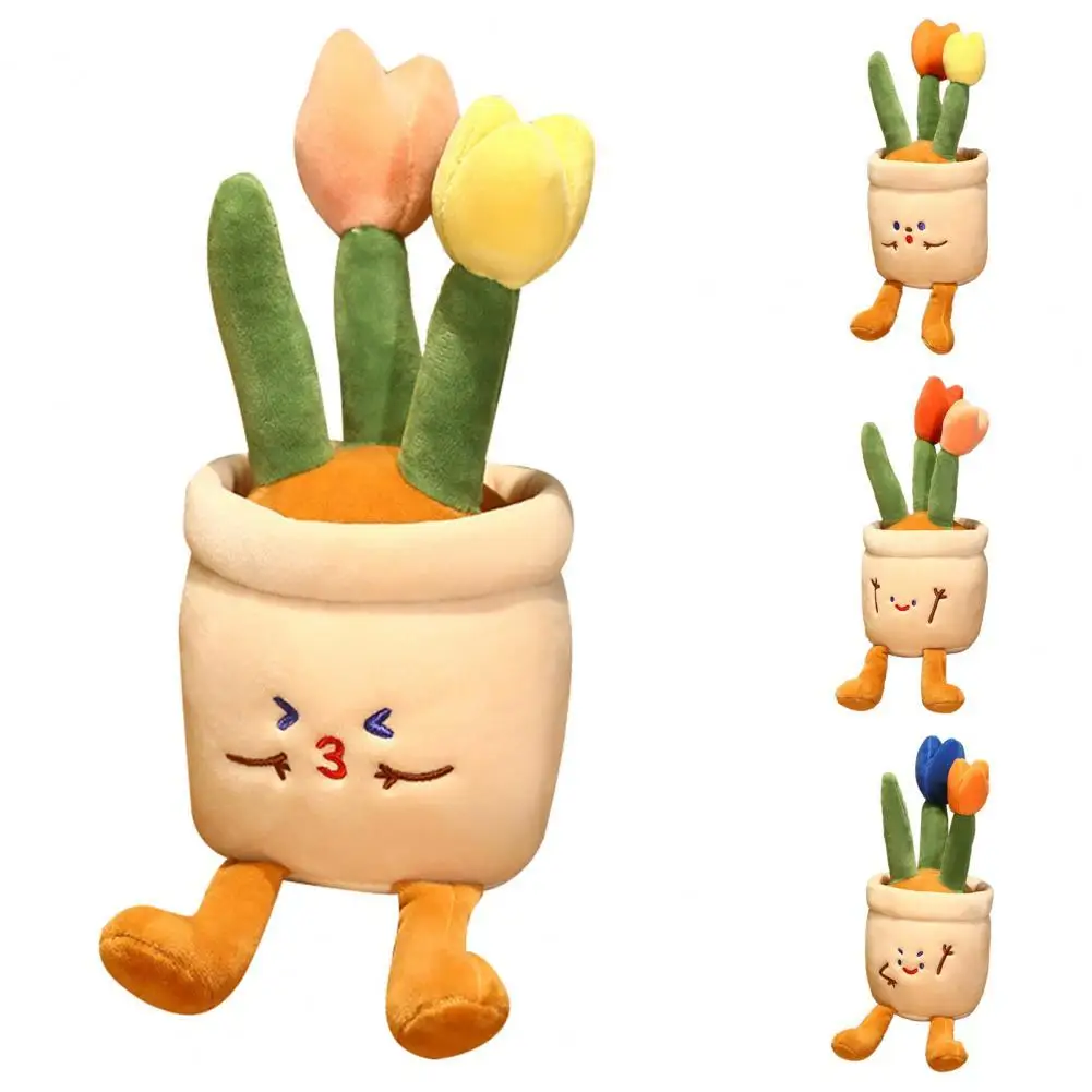 

Dropshipping High Simulated Stuffed Doll Air Purifying Smile Expression Tulip Flower Pot Plush Toy for Child