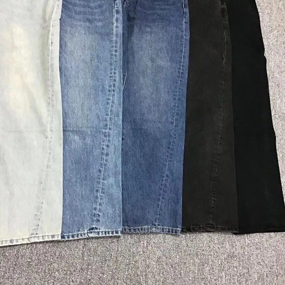

2019 Women Jeans Asymmetrically Cut Vintage Straight Original Denim Washed Jeans Cropped Rinse Straight Jeans Twisted Seam