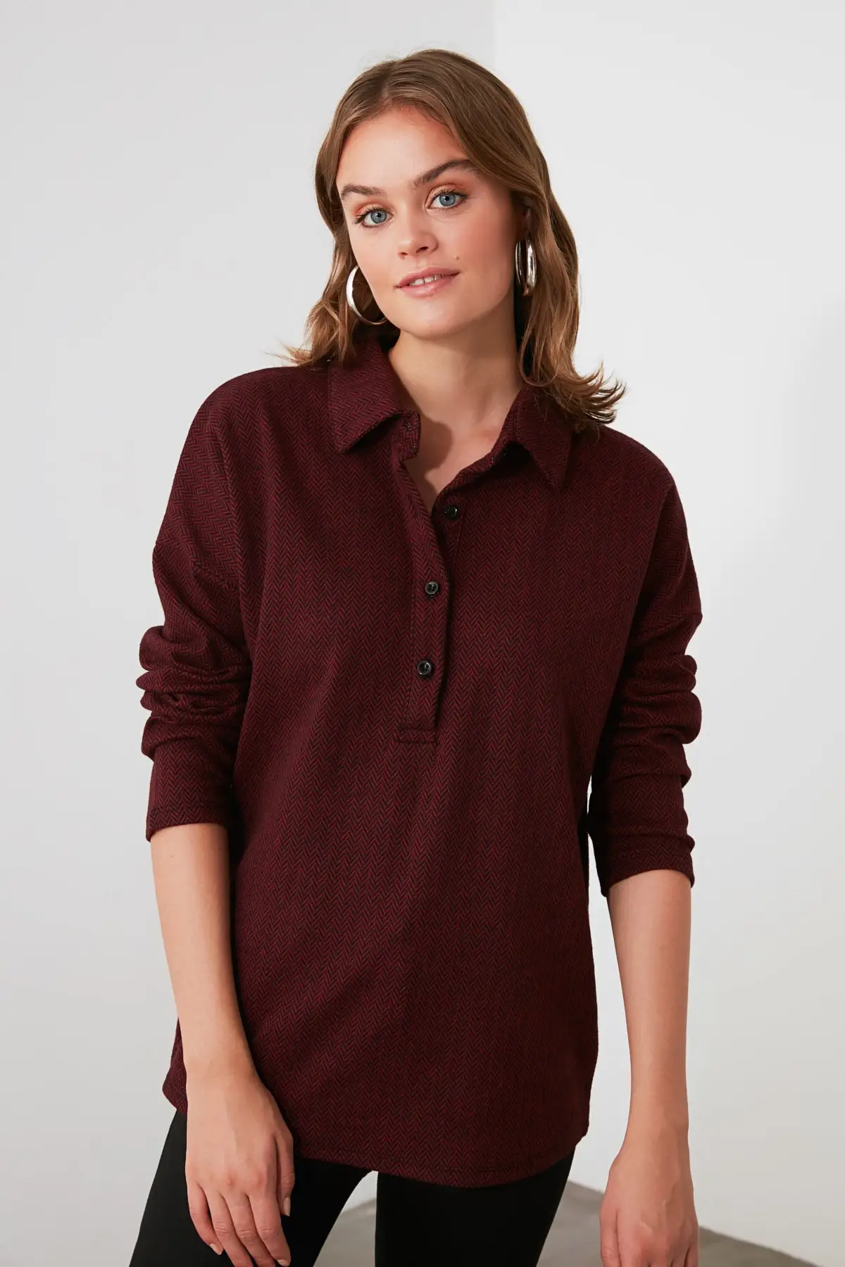 Трикотажная рубашка с узором в елочку TWOAW20GO0487 | Женская одежда