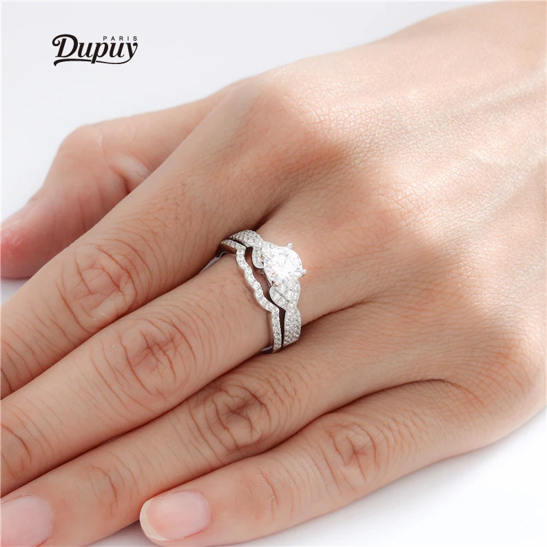 

DUPUY 6.5MM Cubic Zirconia Round Cut Engagement Ring Silver Ring Set Wedding Ring Promise Ring Bridal Ring Set