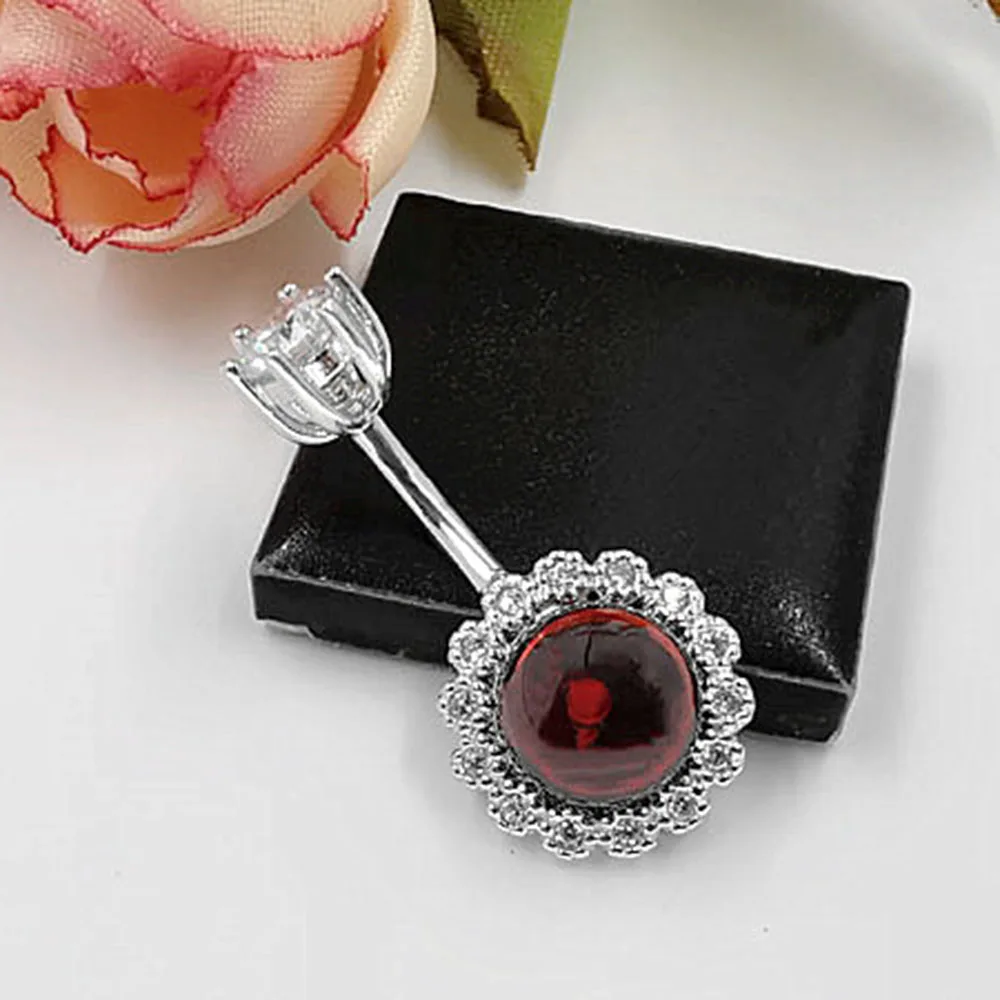 Пирсинг для живота из серебра 925 пробы с красными кристаллами Ювелирное