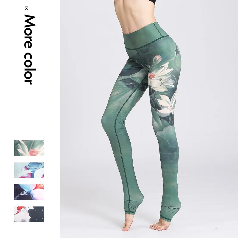 Women Fitness Yoga Pants Slim High waist Sport Leggings Gym Elastic Romantic Printed Long Tights for Running Tummy Control Booty | Спорт и