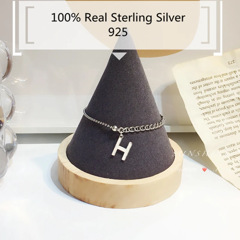 

100% Pure 925 Sterling Silver H Bracelet Handmade Bijoux Argent Letter Srebrna Bransoletka 925 Pulsera Plata