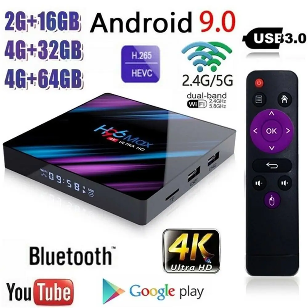 H96 MAX Smart tv Box Android 9 0 медиаплеер 4K Google голосовой помощник 4 Гб 64 USB 3 Поддержка HDMI 2 HD