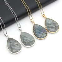 2021natural stone drop shaped glitter stone silver rim pendant handmade exquisite necklace jewelry gift party 405cm