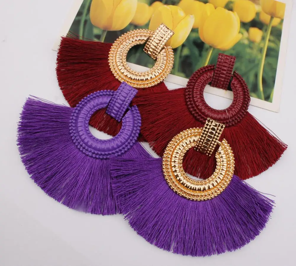 

New Fashion Alloy Geometric Tassel Earrings Temperament European And American Big Brand Bohemia Autumn Pendant Dangle Earring