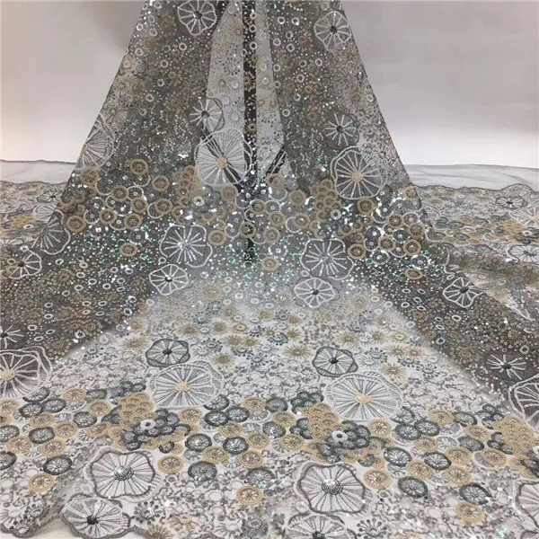 

Модная Тюлевая вышивка с блестками, французская сетчатая кружевная ткань для вечернего платья