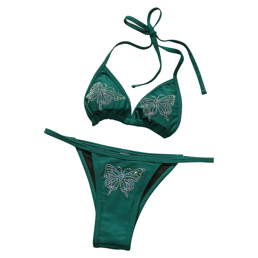 

Women Sexy Bikini Set Swimwear Women Swimsuit Sexy Push Up Rhinestone Butterfly Halter Swim Bra and Thong Swimsuit Swimwear