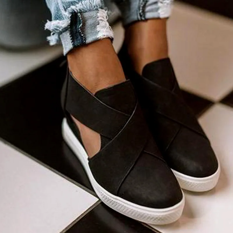 

Fashion Women Increased Wedges Vulcanized Shoes Autumn Cut Outs Zipper Female Suede Sneakers Ladies Fashion Footwear