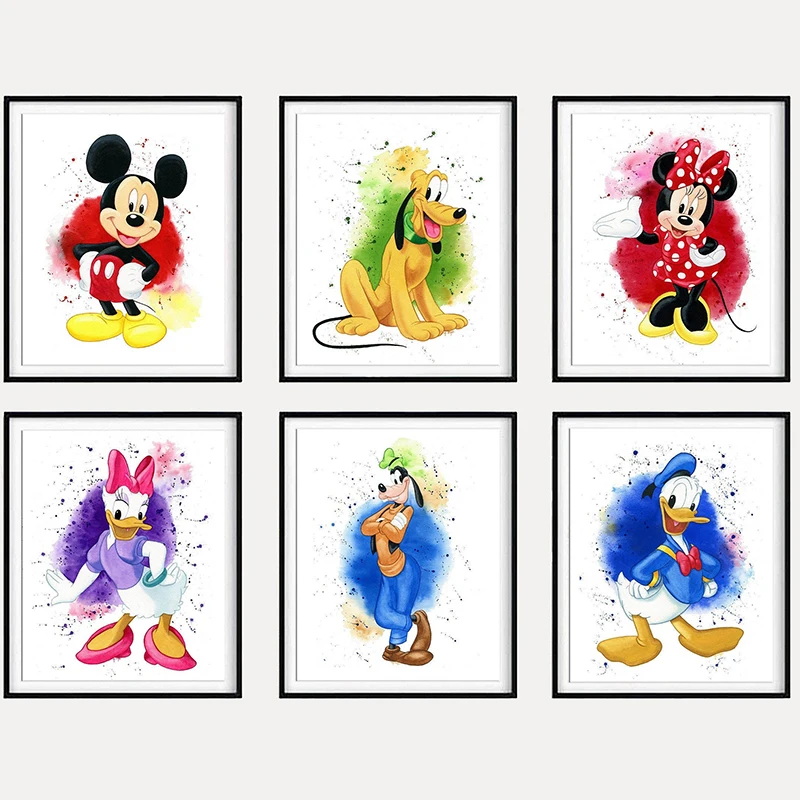

Disney живопись на холсте, мультфильмы картина Микки Мауса Микки и Минни постеры и принты Qusdros для детской комнаты декор Cusdros