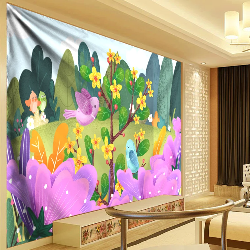 

Watercolor Art Tapestry Anime Flower and Bird 3D Psychedelic Tapestry Wall Hanging Boho Wall Cloth Kids Bedroom Bed Flat Sheets