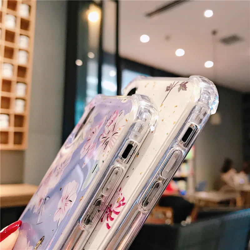 Для samsung S8 чехол противоударный блестящий золотой фольги маленькие цветы для Galaxy