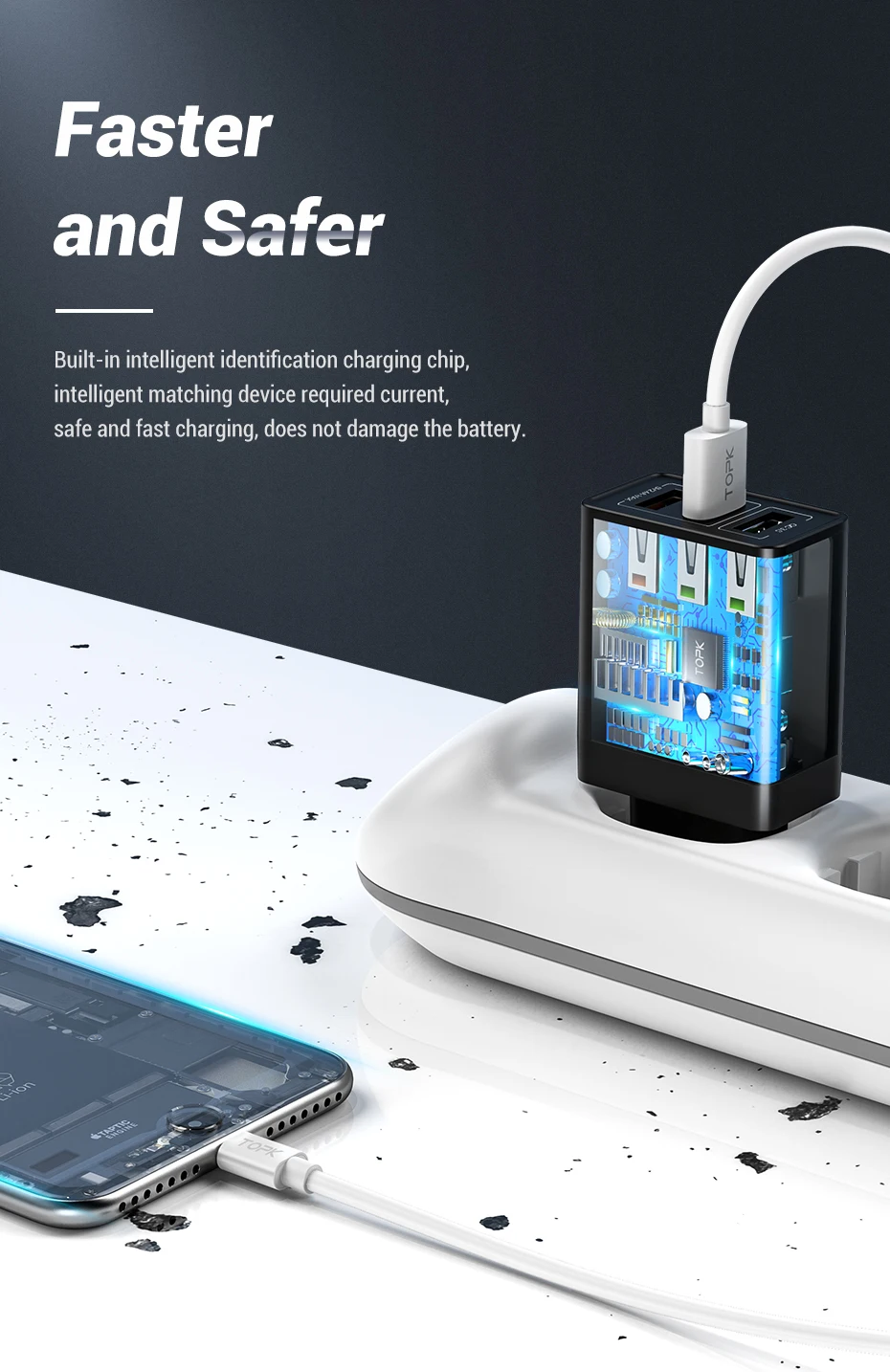 TOPK B354Q 3 порта 30 Вт Быстрая зарядка 3,0 USB зарядное устройство для iPhone Xiaomi samsung huawei QC3.0 Быстрая зарядка настенное зарядное устройство для телефона