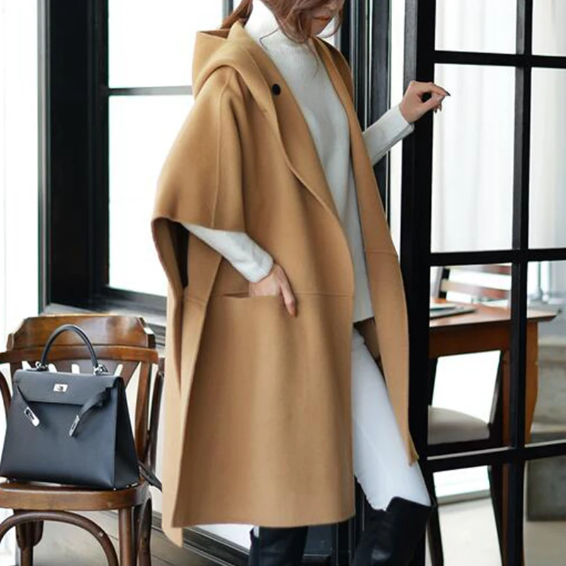 Trytree женское повседневное пальто накидка с карманами пуговицами и капюшоном