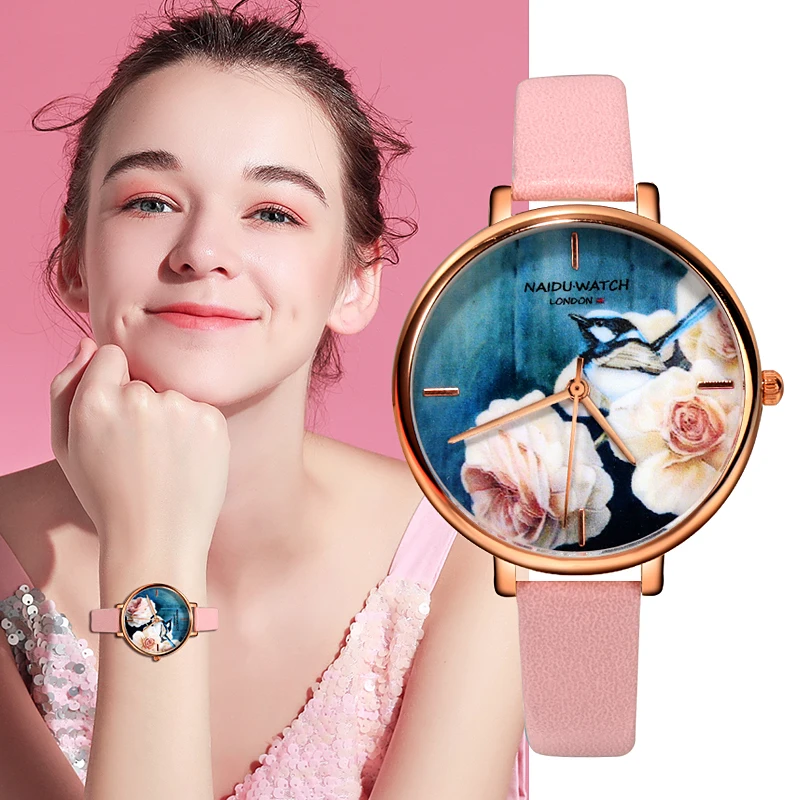 Классический Цветочный ультра тонкий ремешок часы Роскошные женские наручные