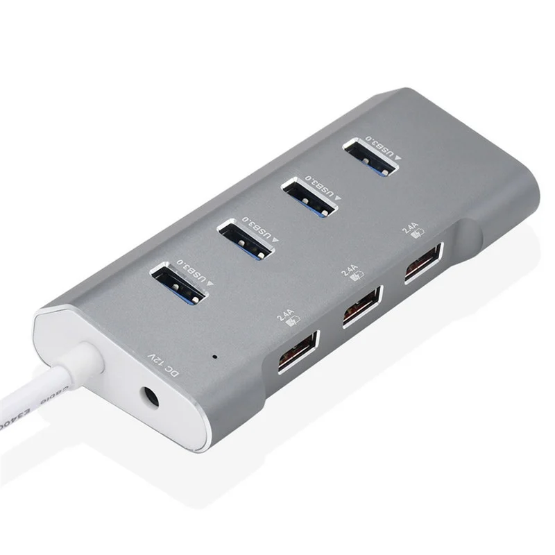 

7 Ports Powered USB Hub USB3.0 Data Sync 2.4A Fast Charging Splitter Adapter