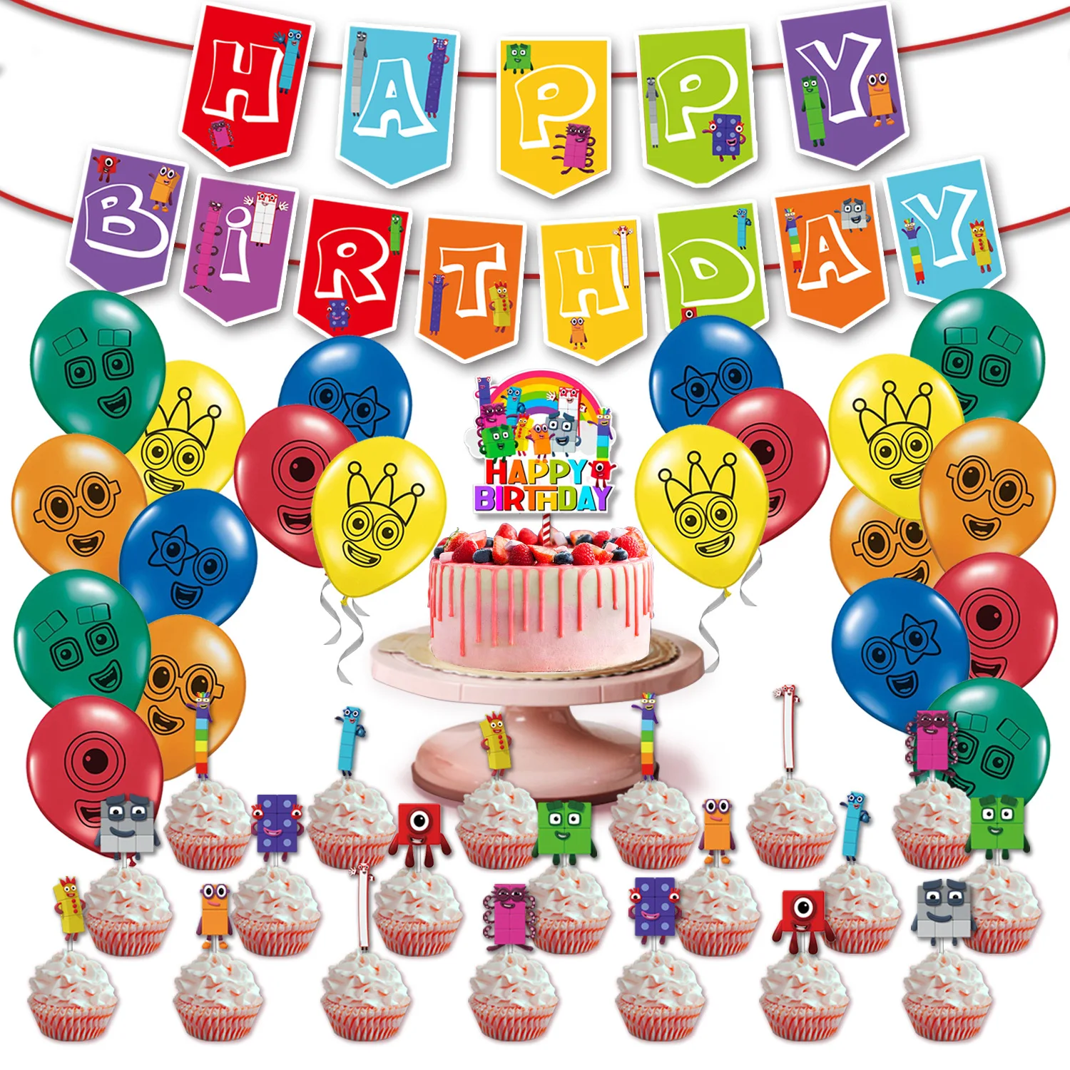 Numberblocks-decoraci&oacute;n para fiesta de cumplea&ntilde;os, vajilla desechable, globos, Pancarta, adornos para pasteles, plato, taza, servilleta, feliz cumplea&ntilde;os para ni&ntilde;os-0