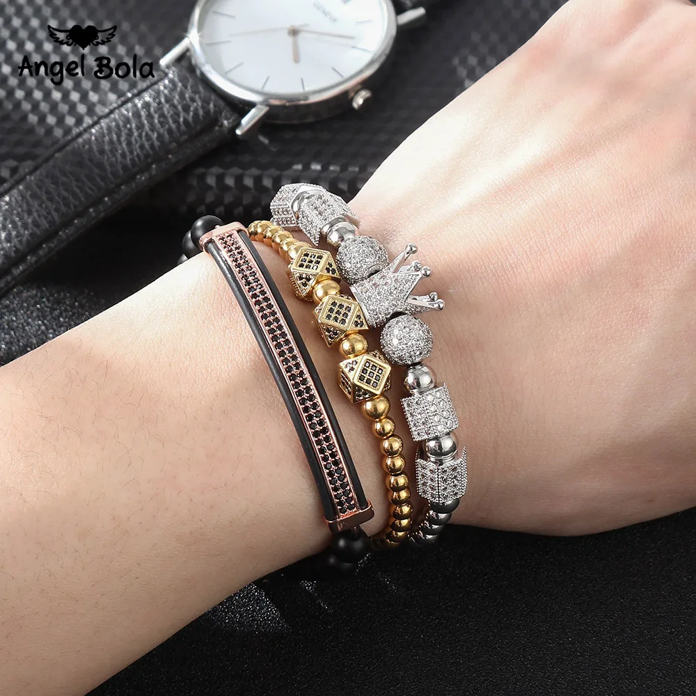 3 шт./компл. хип-хоп Золотая Бриллиантовая 8 мм кубический микро-паве CZ шар