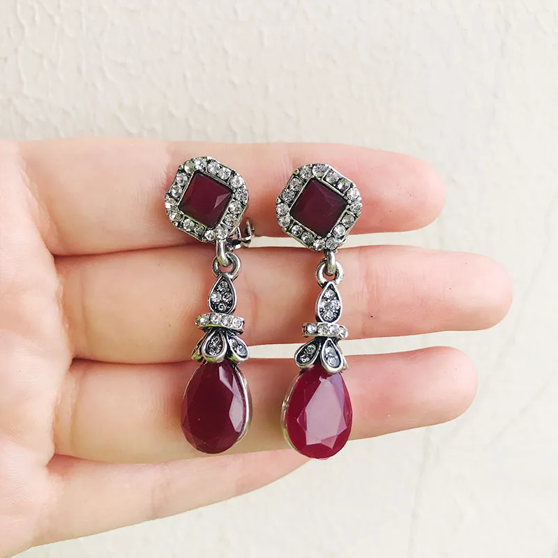 B M& G, черные стразы в форме капли воды, Винтажные серьги, Boho, элегантные клипсы для ушей, красный камень, циркон, роскошные серьги, Женские Ювелирные изделия, аксессуары - Окраска металла: B