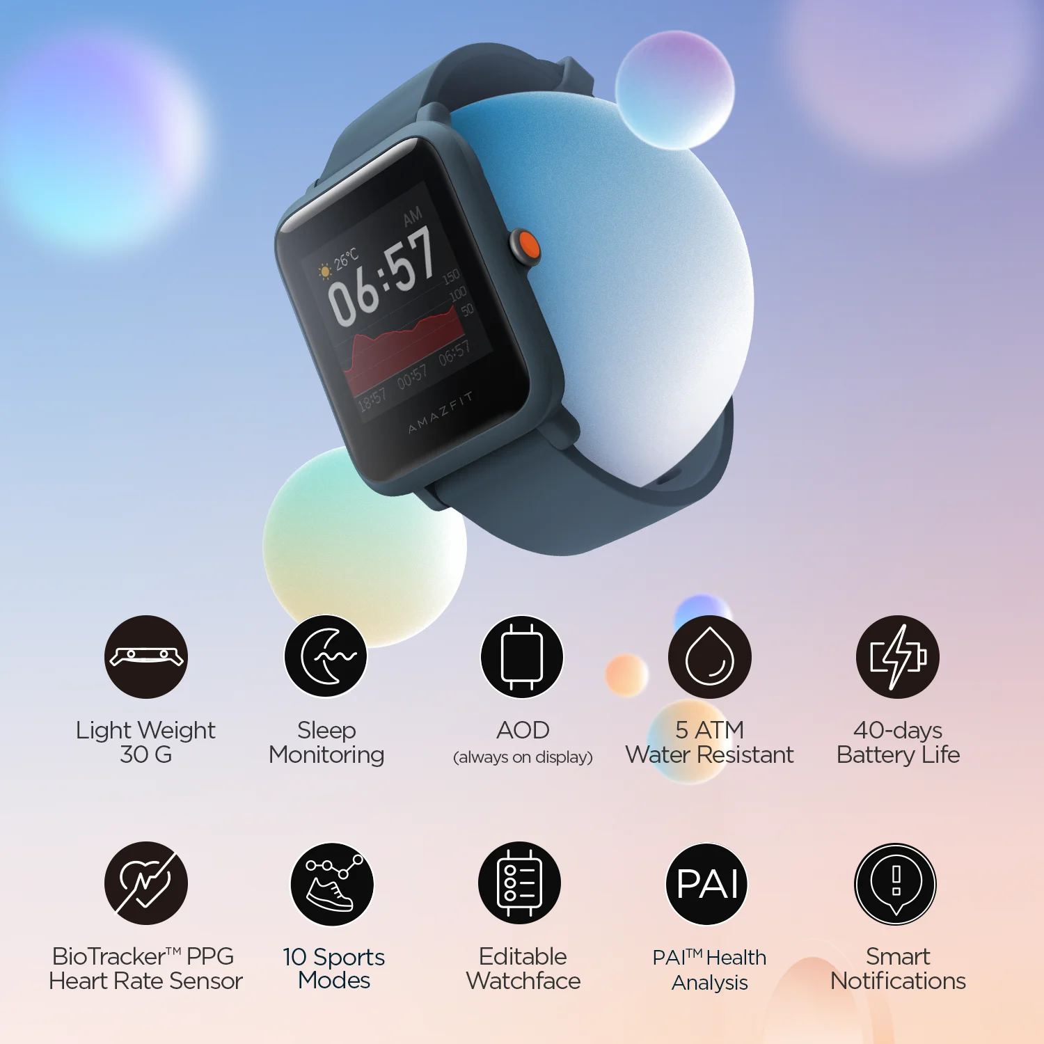 global version amazfit bip s lite smartwatch color display 5atm waterproof swimming smart watch 1 28inch for android ios phone free global shipping