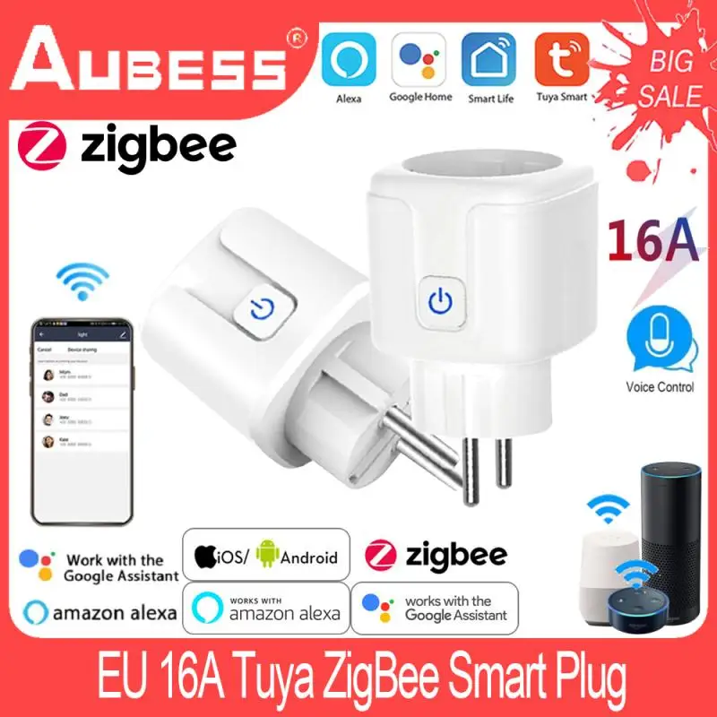 Tuya ZigBee Smart Plug Adapter EU 16A Power Monitor Timer Socket Life APP Wireless Remote Control Outlet For Alexa Google | Электроника