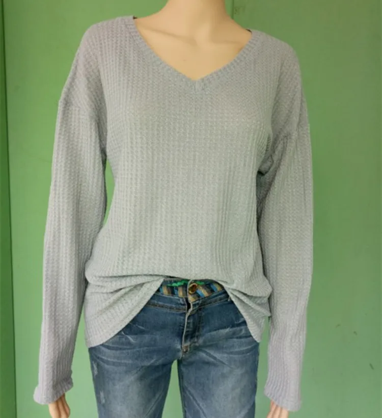 

2020 New Autumn Loose V-neck Sweater Soild Color Long Sleeve Base Shirt Women's Clothing