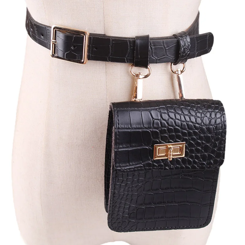Riñonera de PU a la moda para mujer, bolsa de cinturón de regalo Simple para mujer, bolso informal, monedero femenino con personalidad, color negro
