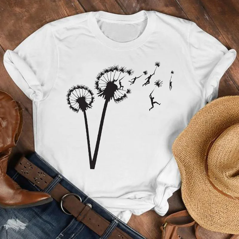 

Women Lady Cartoon Mountain Balloon 90s Printed Summer Fall Shirt Clothes Tshirt Tee Top Female Print T Graphic T-shirt