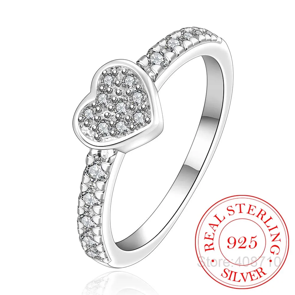 Женское кольцо из серебра 925 пробы с фианитом|heart rings for women|ring 925rings women wedding |