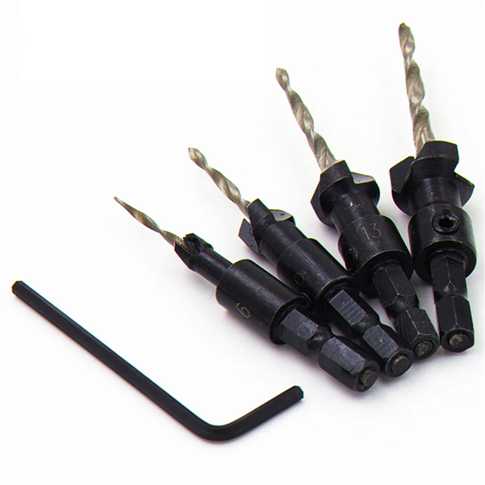 

4pcs Countersinks 4*Cork Drills Matching Plug Cutter And Countersink Set 6/10/13/16mm High Quality New