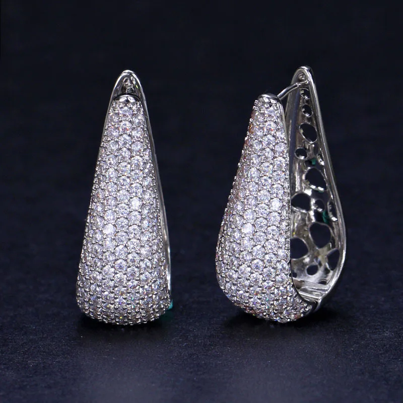 

European And American Luxury Women's Zircon Earrings Elegant Fashion Copper Inlaid Cubic Zirconia Anti Allergy Ear Rings Jewelry