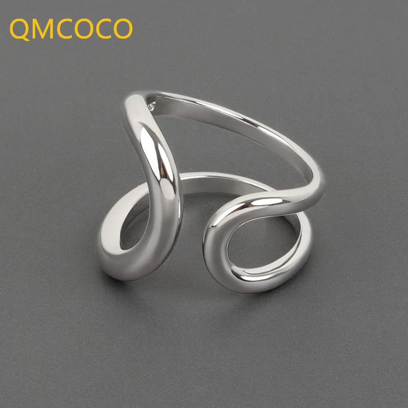 

QMCOCO серебряный цвет Нерегулярные двойные открытые регулируемые панковские кольца для женщин трендовые простые винтажные подарки ручной р...