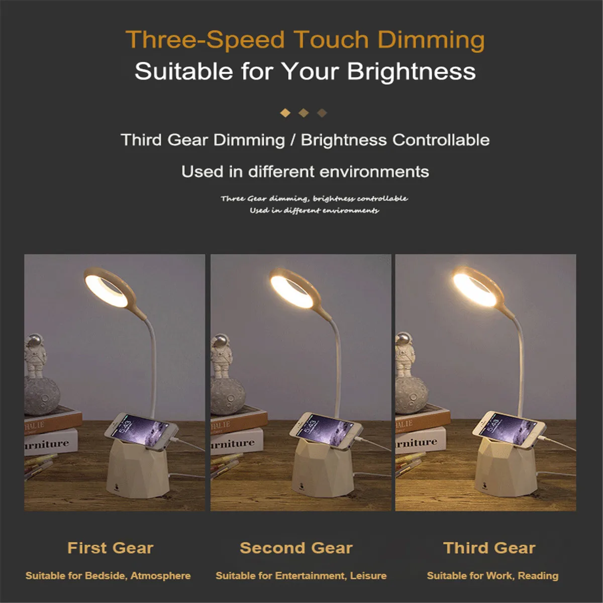 Регулируемая перезаряжаемая светодиодная сенсорная настольная лампа USB Гибкая